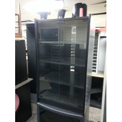 Black Stereo Cabinet with Glass Doors